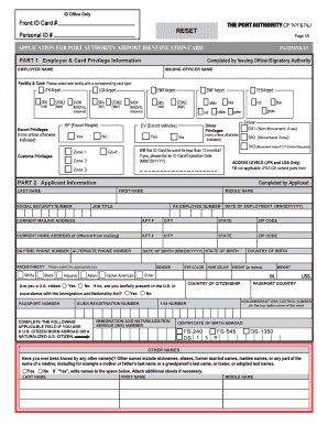 Port Authority ID Card  Form