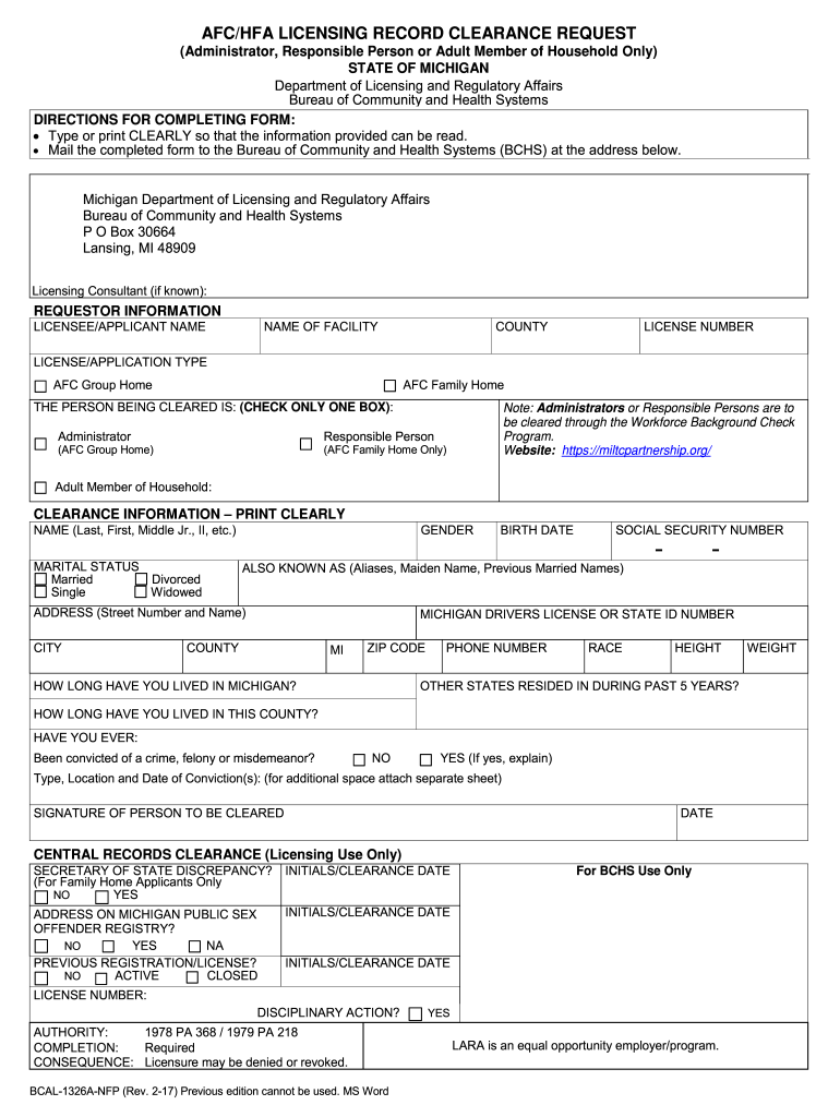 AFCHFA LICENSING RECORD CLEARANCE REQUEST  Form