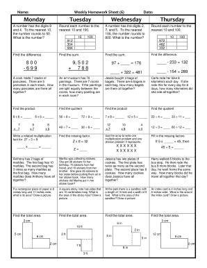 Weekly Homework Sheet 6  Form