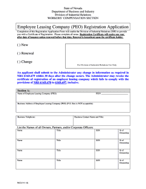  Employee Leasing Company PEO Registration Application 2016