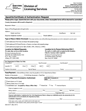 Apostille Certificate of Authentication Request Form