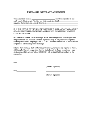 EXCHANGE CONTRACT ADDENDUM  Form