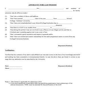 AFFIDAVIT for GAP PERIOD  Form