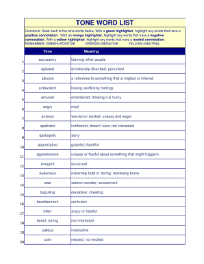 Tone Word List PDF  Form