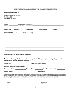 ARCHITECTURAL and LANDSCAPING CHANGE REQUEST FORM