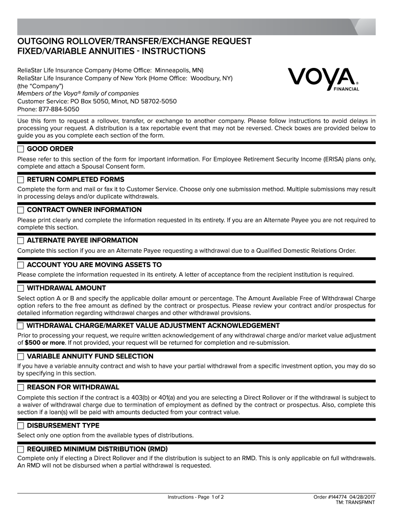  Voya Outgoing Rollover Transfer Exchange Request 2017