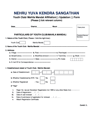 Nyks Youth Club Registration Form