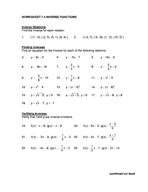 Inverse Functions Worksheet with Answers PDF  Form