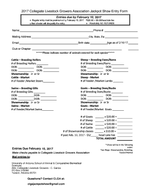 Collegiate Livestock Growers Association Jackpot Show Entry Form