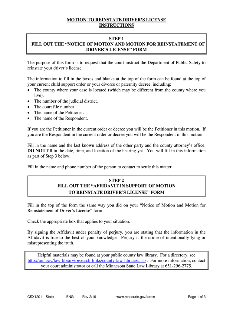  Ex Parte Motion Form Minnesota 2016-2024