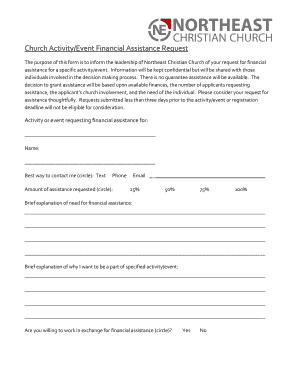 Application for Financial Assistance from Church  Form