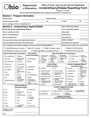 Get and Sign IncidentInjuryIllness Reporting Form Ohio Department of Education