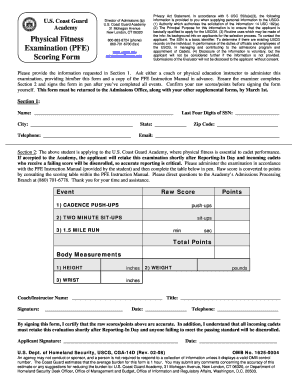 Coast Guard Pfe Score Sheet  Form