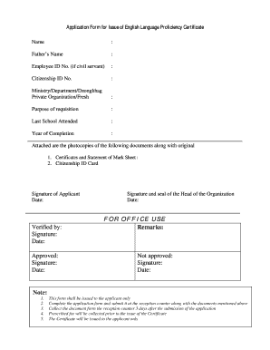 Application for English Proficiency Certificate  Form