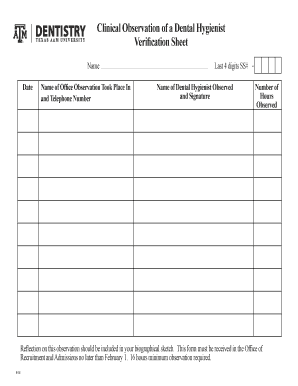 Clinical Observation of a Dental Hygienist  Form