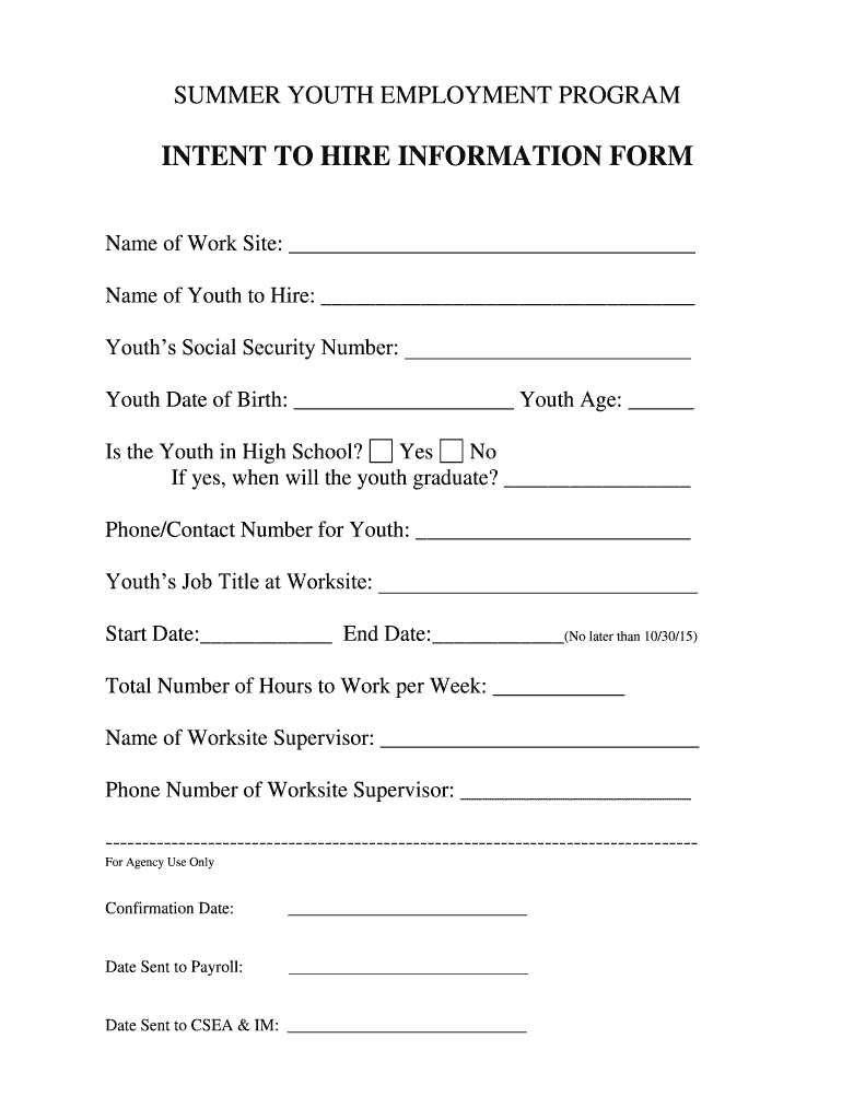 INTENT to HIRE INFORMATION FORM