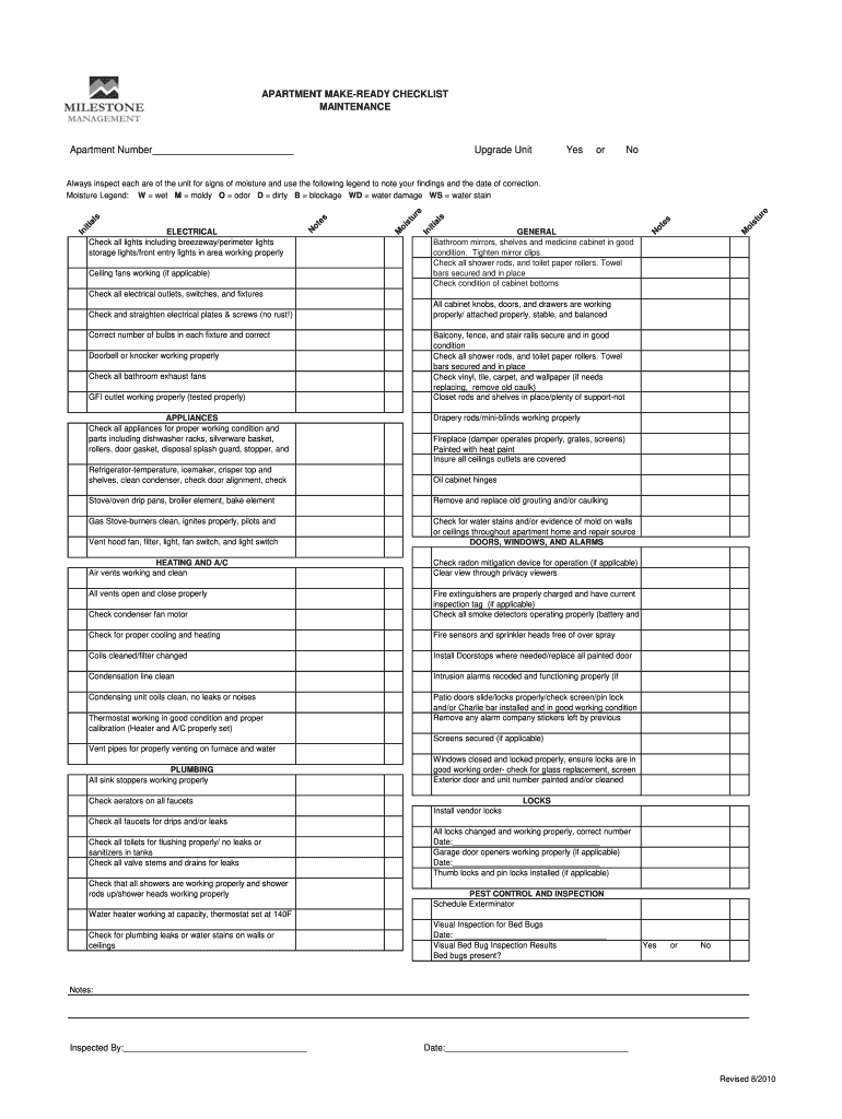 APARTMENT MAKE READY CHECKLIST  Form