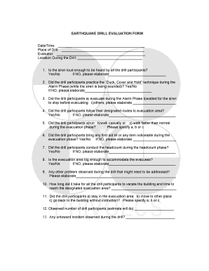 EARTHQUAKE DRILL EVALUATION FORM