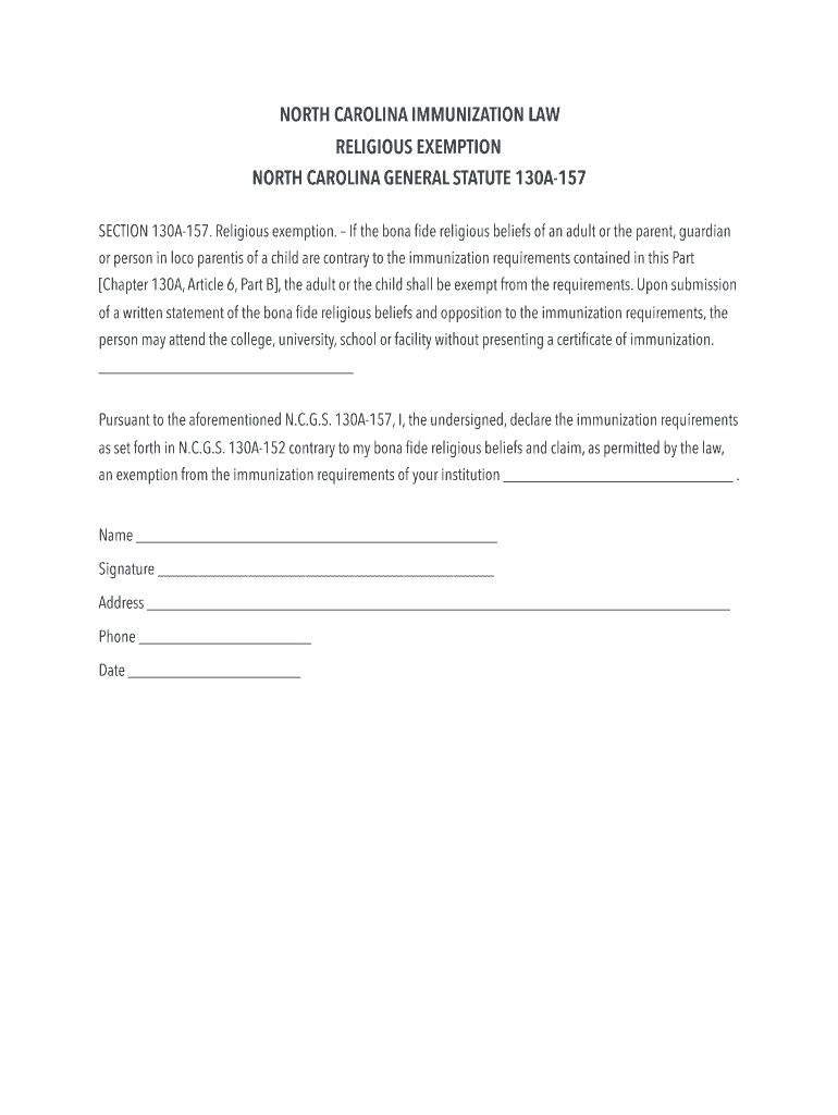 G S 130a 157 Religious Exemption  Form
