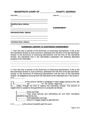 Answer of Garnishee  Form