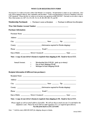 WINE CLUB REGISTRATION FORM