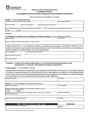 Los Angeles County Schools Employment Authorization for Retirant  Form