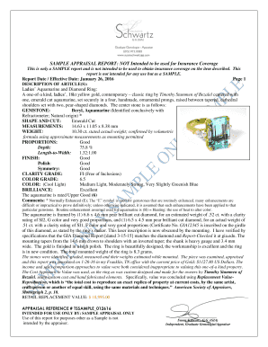 SAMPLE APPRAISAL REPORT NOT Intended to Be Used for Insurance Coverage  Form