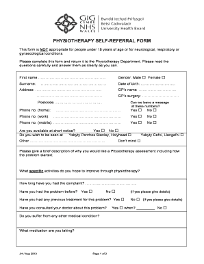 PHYSIOTHERAPY SELF REFERRAL FORM