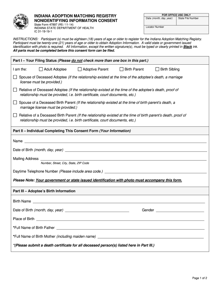 INDIANA ADOPTION MATCHING REGISTRY  Form