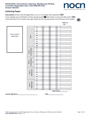 Nocn Answer Sheet  Form