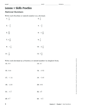 Course 3 Chapter 1 Real Numbers  Form