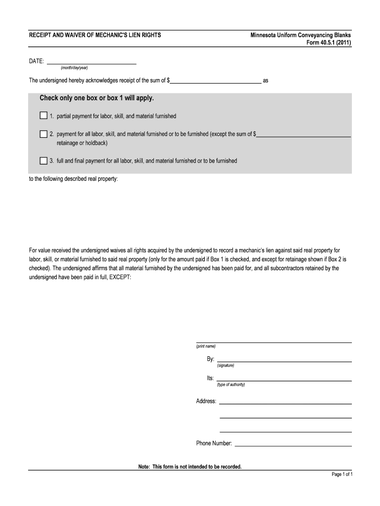  Minnesota Waiver Lien Form 2011-2024