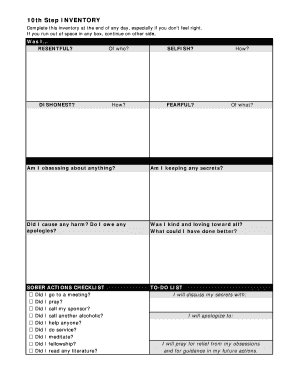 10th Step Inventory  Form