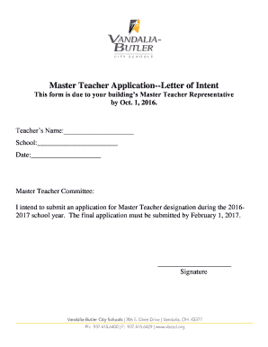 Sample Letter of Intent for Master Teacher Position Deped  Form