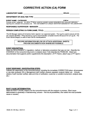 CORRECTIVE ACTION CA FORM