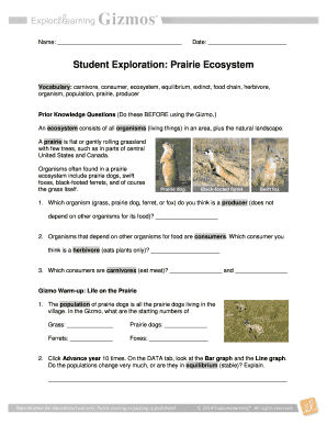 Prairie Ecosystem Gizmo Answer Key  Form