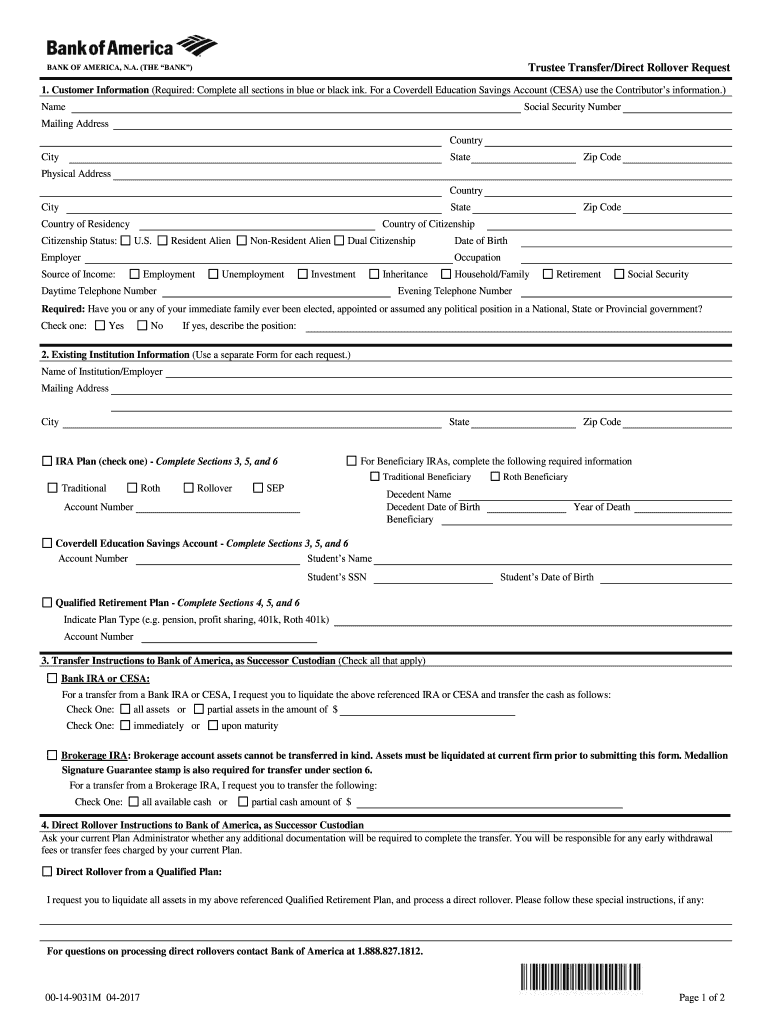  Bank of America Transfer Slip PDF Files 2017-2024