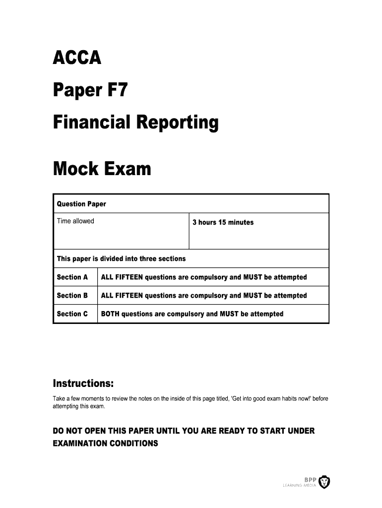 Acca F7 Mock Exam PDF  Form