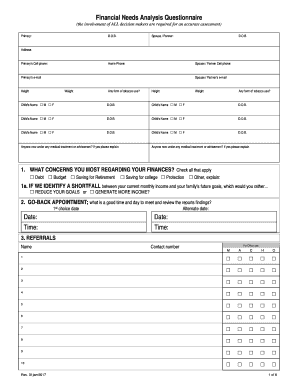 Financial Needs Analysis Questionnaire  Form