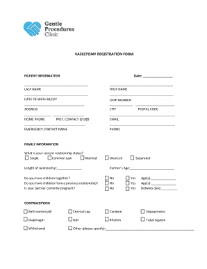 Vasectomy Paperwork  Form