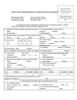 APPLICATION FORM for NEPALI PASSPORTTRAVEL DOCUMENT