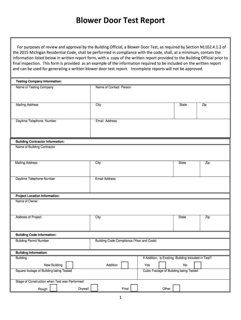 Blower Door Test Report Form