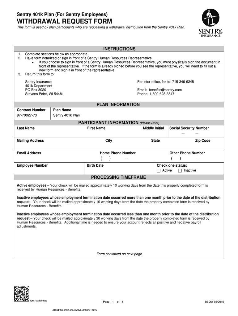  Sentry 401k Form 2015-2024