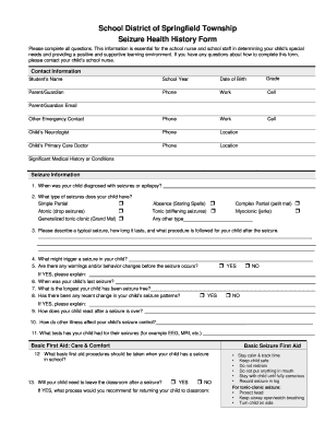 Seizure Health History Form