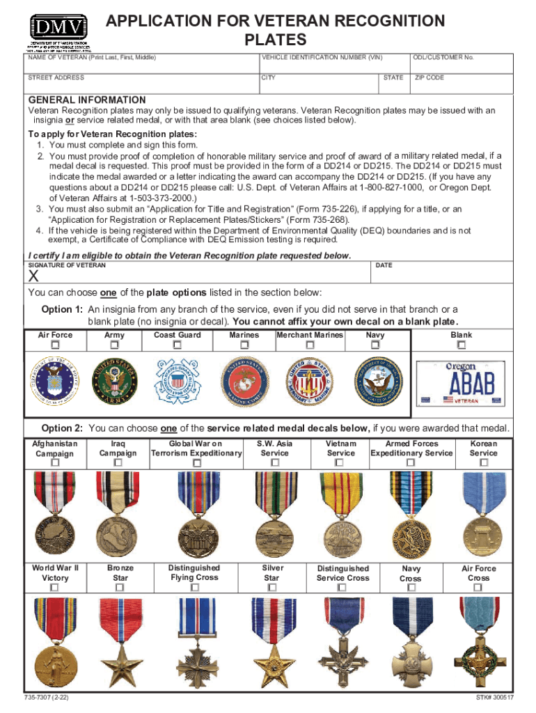 Oregon Dmv Veteran  Form