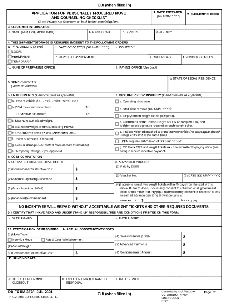 DD Form 2278 Washington Headquarters Services