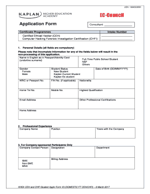 Certified Ethical Hacker CEH  Form
