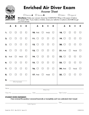 Padi Nitrox Exam Pdf Form Fill Out