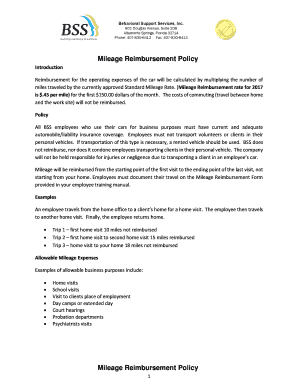 Mileage Reimbursement Policy Template  Form