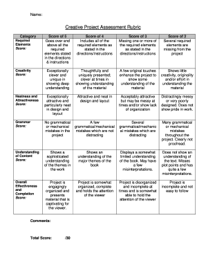 Rubric for Creative Project  Form